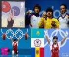Άρση βαρών 53 kg γυναικών πόντιουμ, Zulfiya Chinshanlo (Καζακστάν), Hsu Shu-Ching (Κινεζική Ταϊπέι) και Cristina Iovu και Cristina Iovu (Μολδαβία) - London 2012-
